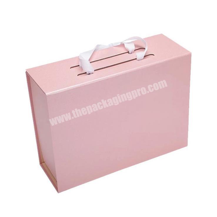 Shop Custom Logo Low MOQ Pink Paper Foldable Collapsible Magnetic Hair Extension Wig gift mailer box With Silk Ribbon