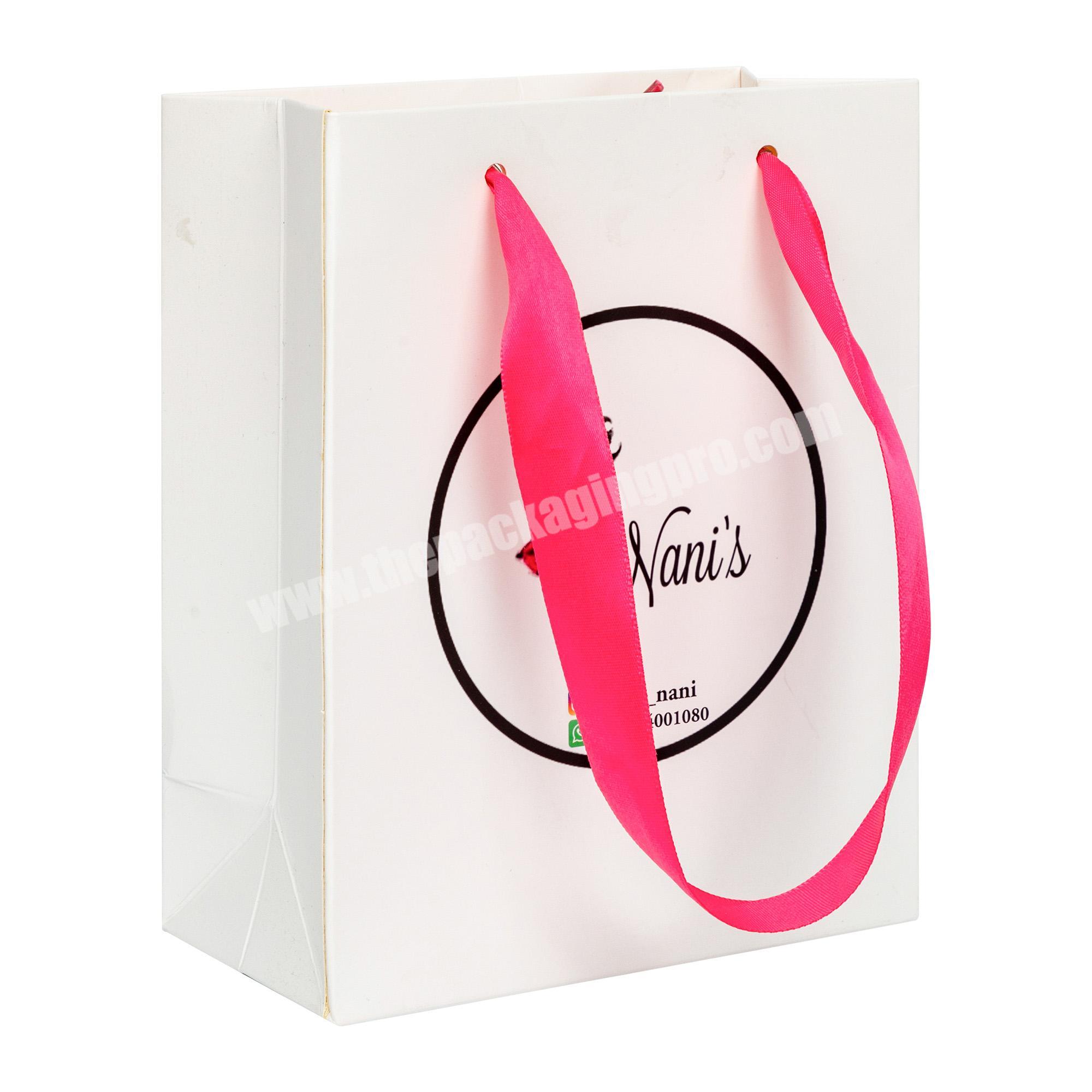 Custom Logo Printed Pink Jewelry Small Gift Bag Cosmetic Fancy Cardboard Paper Bag
