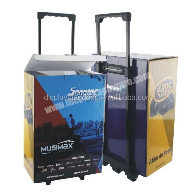 Custom Logo Printing Exhibition EXPO Cardboard Trolley , Corrugated Cardboard Trolley Box on Wheels