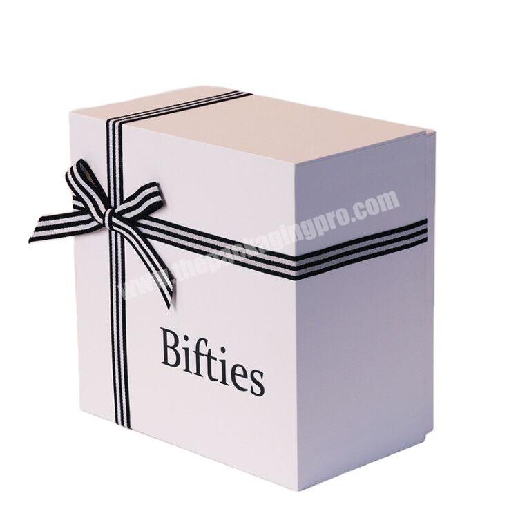 Custom Logo white exquisite recycled paper gift box with lid lovely girl black and white gift box with bow