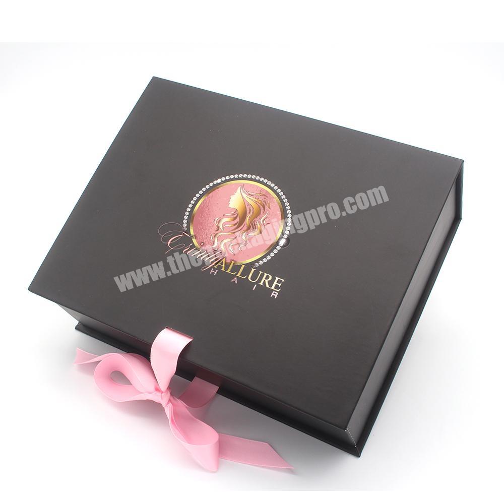 Custom Luxury Black Empaques Extensiones Magnetic Hair Bundles Hair Packaging Boxes Luxury