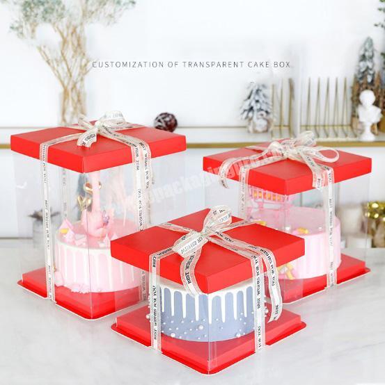 Custom Luxury Custom Logo Clear Round Square Tall Transparent Cake Box Pet Pvc Wedding Birthday Party Gift Box