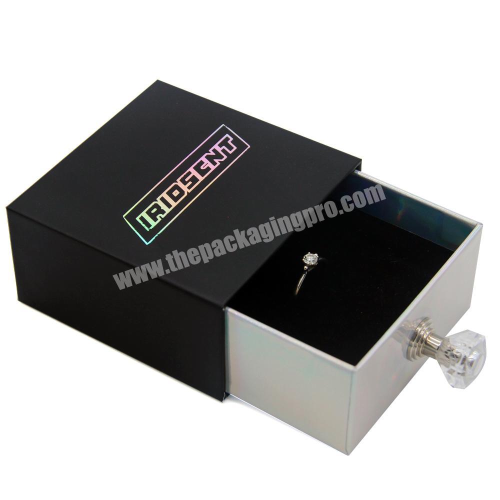 Custom Luxury Holographic Paper Wedding Ring Packaging Jwellery Box Velvet Wedding Ring Boxes