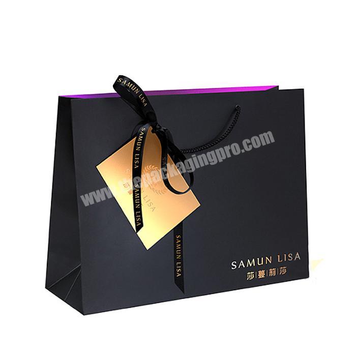 Custom New Design Die Cut Handle Gift Black Shopping Paper Bag Logo