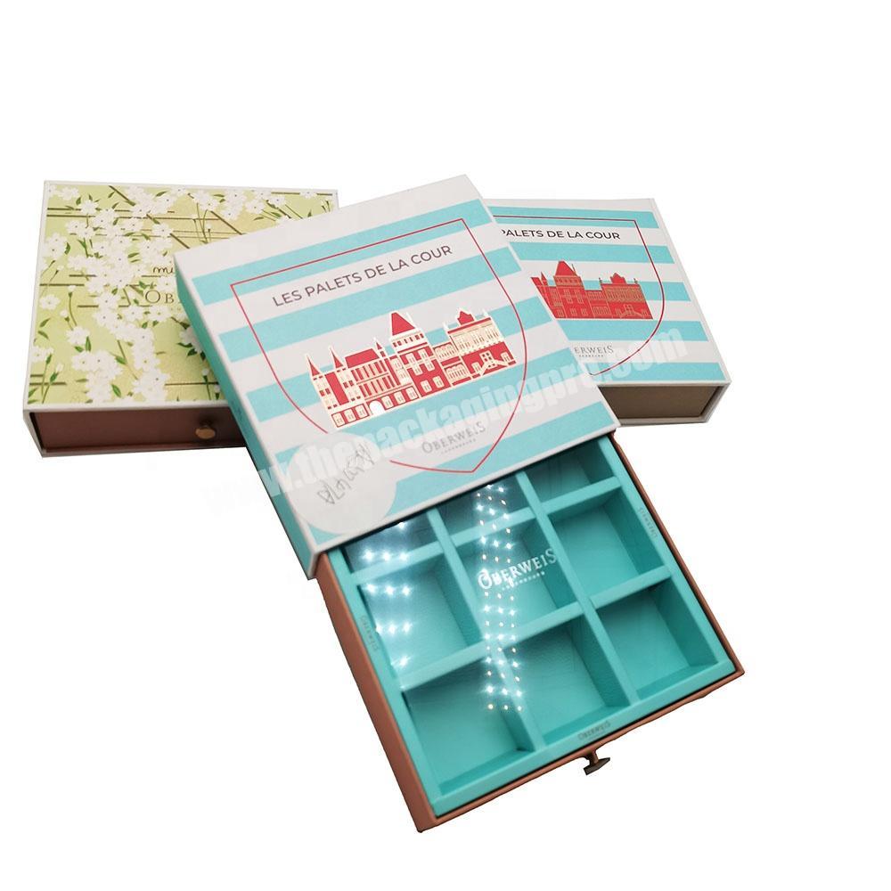 fancy special linen paper full color printing slide out compartment box tea chocolate boxes with cavity for gift pack