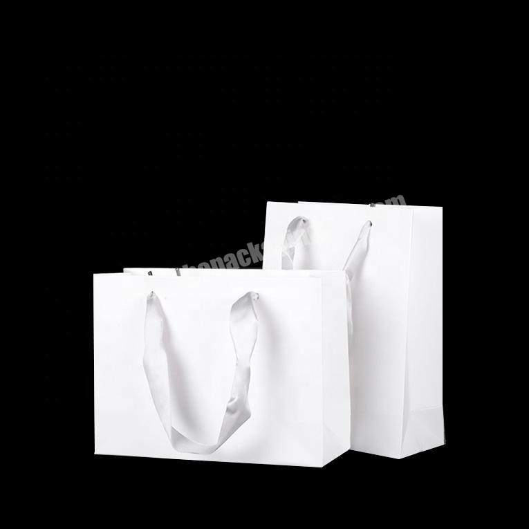 Custom Paper Ice  Customizable White Ribbon Handle Apparel Shopping Packaging Gift Bags