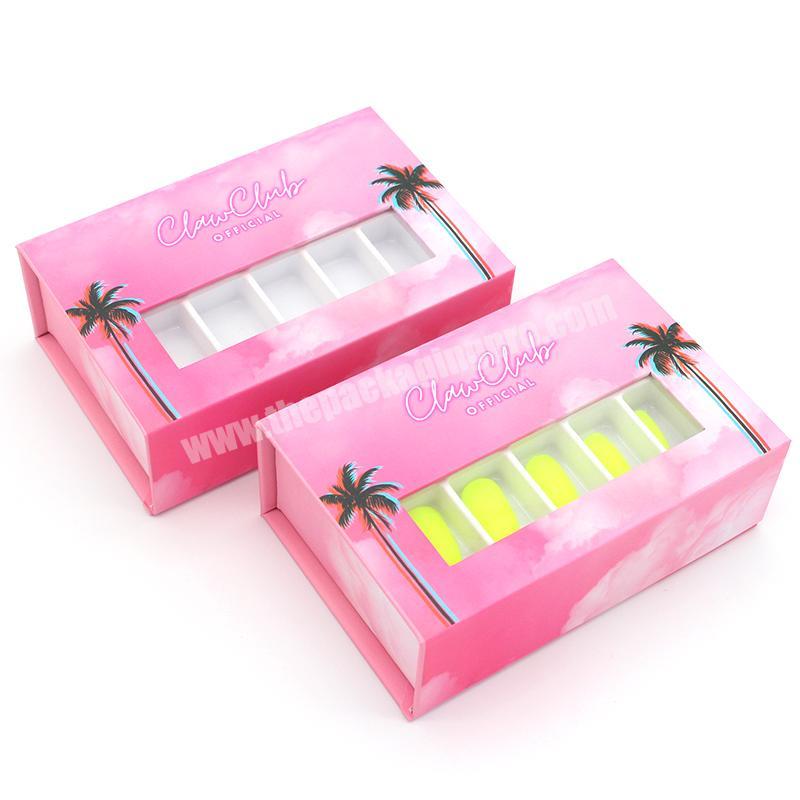 Custom Pink Paper Magnetic Nail Tip Box False Press On Nails Packaging Boxes