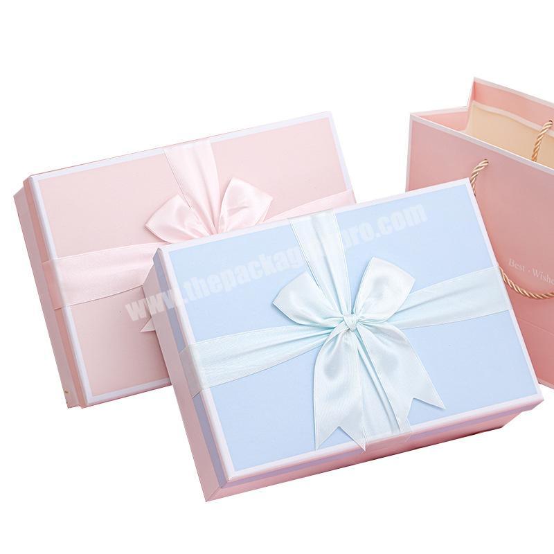Custom Printed Birthday Party Present Surprise Box Bowknot Wedding Favor Square Pink Gift Box with Ribbon