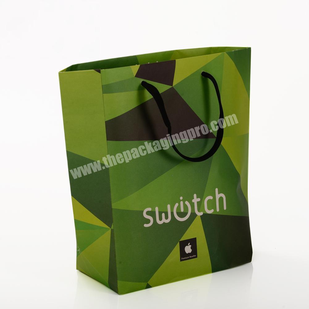 Custom Printed Paper Dark Green Paper Bags With Handles