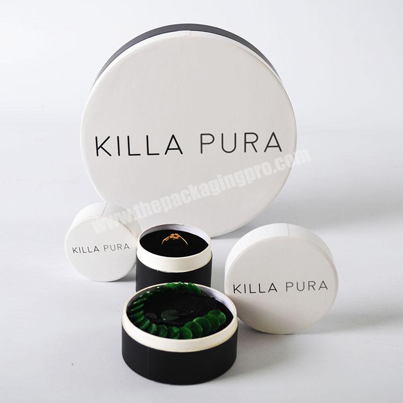Custom Printing Luxury Design Velvet Jewel Packaging White Round Paper Tube Jewelry Box