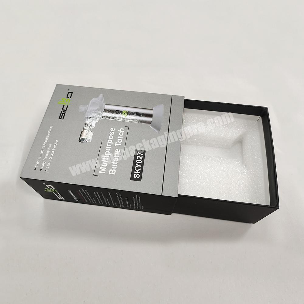 Manufacturer Custom Rigid Cardboard Slide Open Packaging Drawer Box with Foam Insert Tool Packaging Paper Boxes
