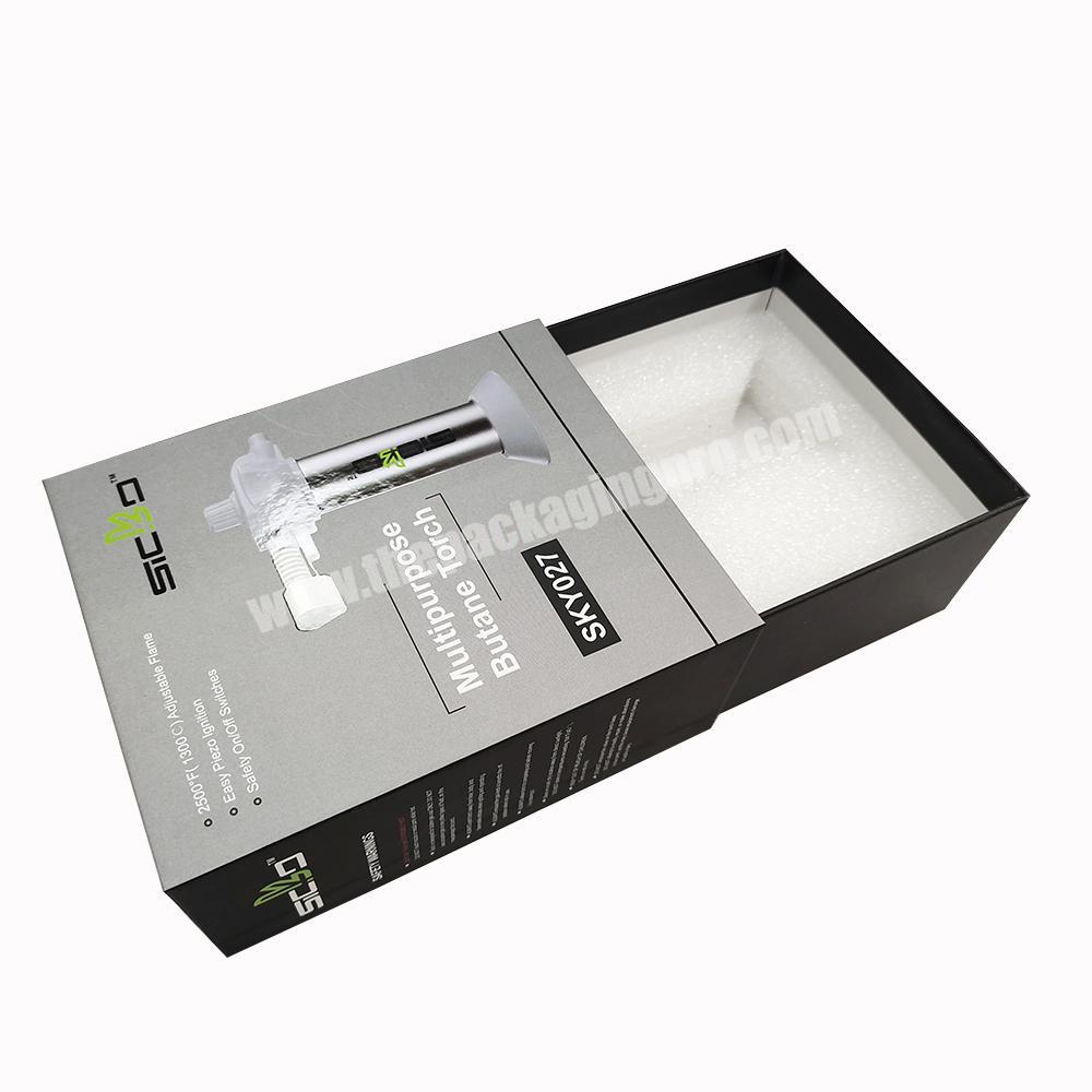 Custom Rigid Cardboard Slide Open Packaging Drawer Box with Foam Insert Tool Packaging Paper Boxes