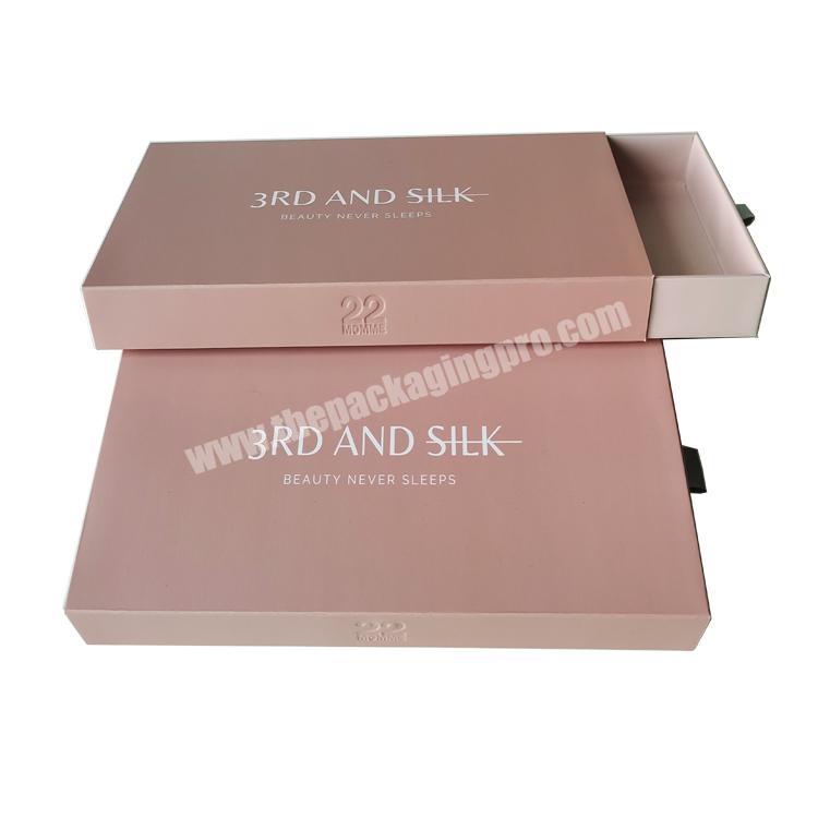 Wholesale Custom Silk Pillow Drawer Box Luxury Sliding Box Gift Sleeve Rigid Box With Ribbon For Silk Pajamas Packaging
