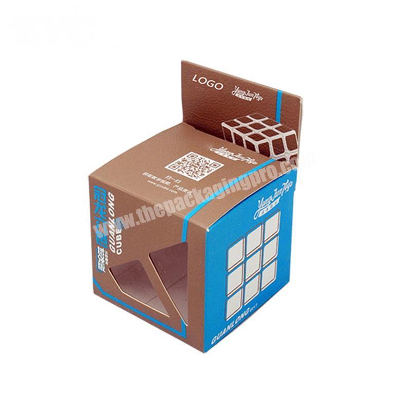 Custom Square Cardboard Hanging Packaging Box with PVC Window for Rubik's Cube
