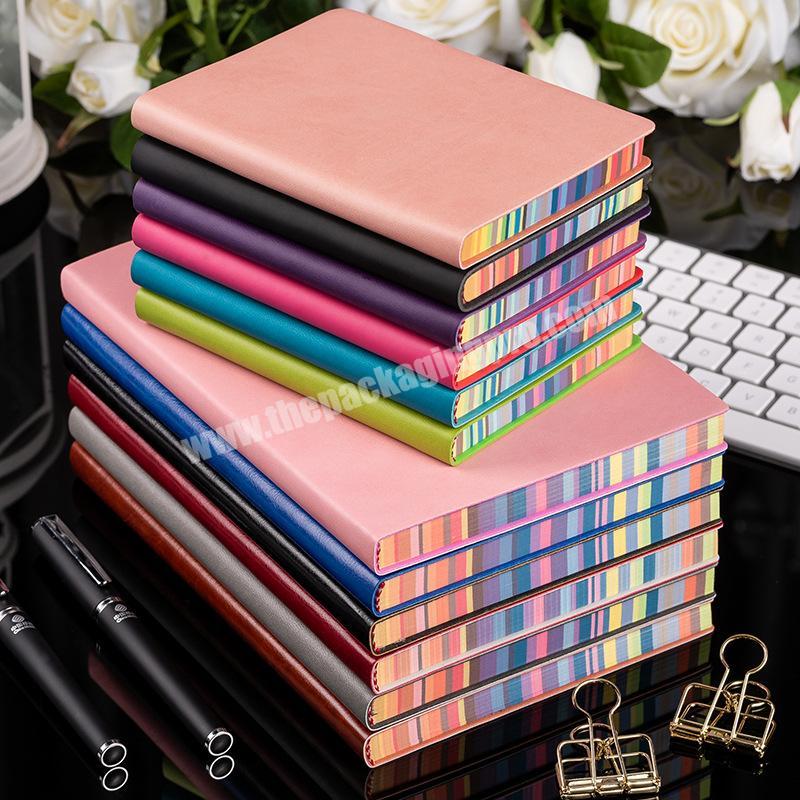 Custom a5 a6 colored rainbow edge soft cover pu leather journal notebook