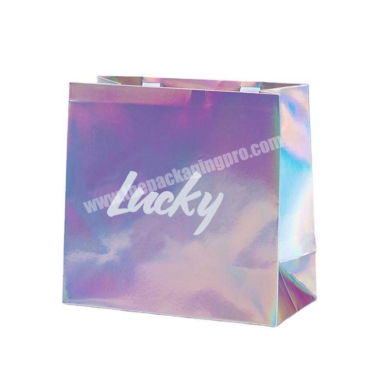 Custom accept size holographic paper shopping carrier gift bags with your own logo