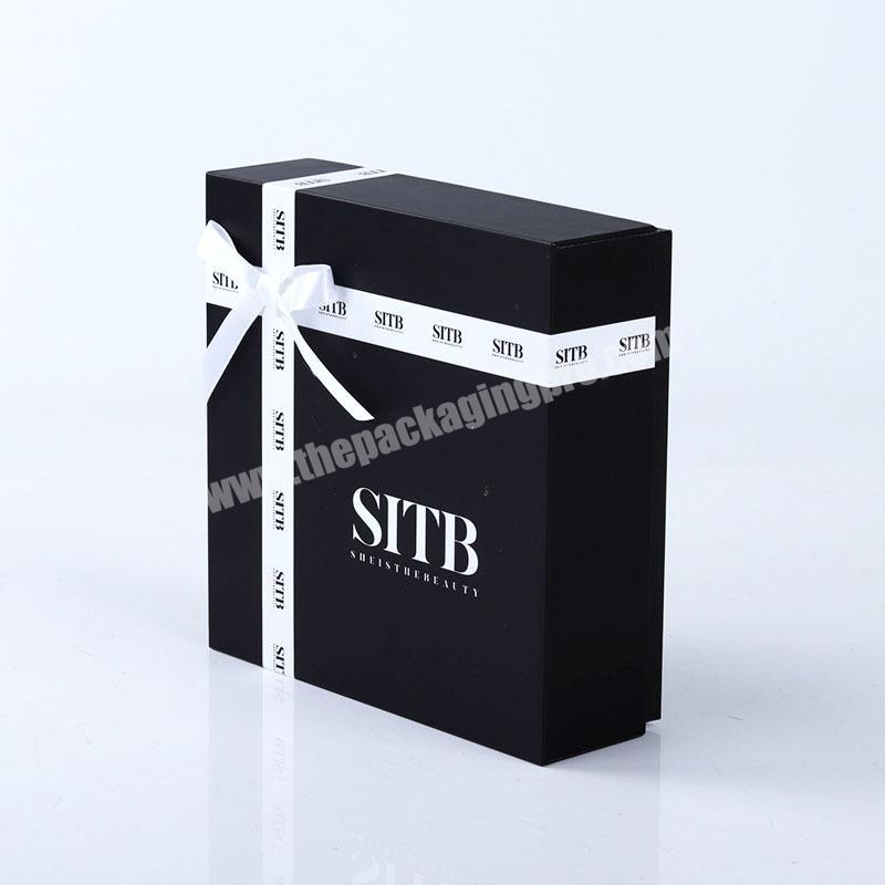 Custom cardboard boxes with white Ribbon black Cardboard Paper Packaging Gift Box