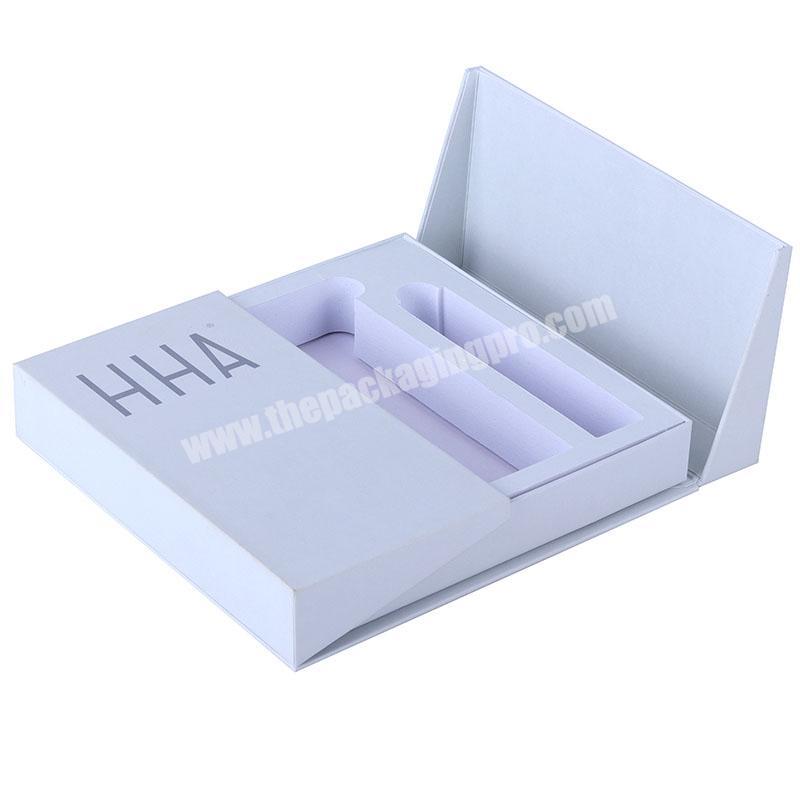Custom design luxury white double side open cardboard paper perfume bottle packaging gift box with foam insert