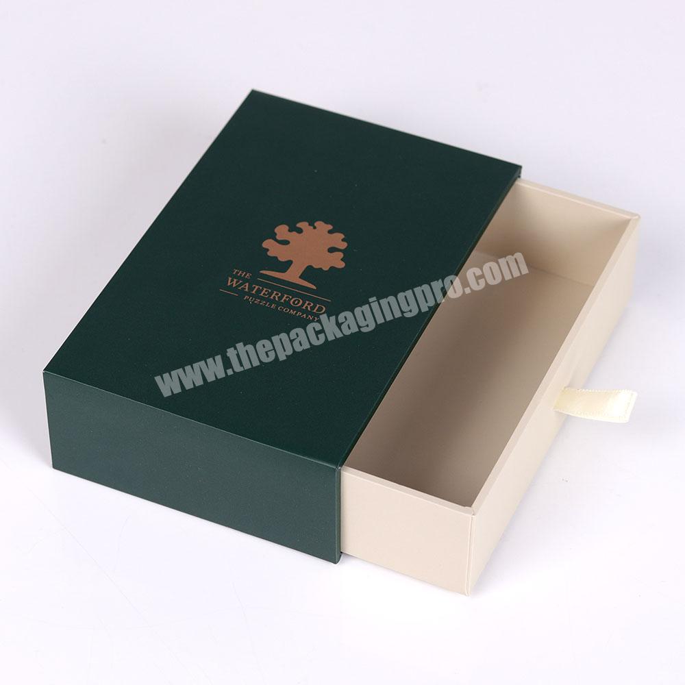 Custom drawer luxury dark green sliding lid cardboard box packaging box
