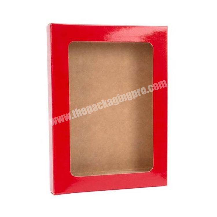 Custom eco Gloss Red Folding Kraft Paper Window Box with Attached PET Sheet