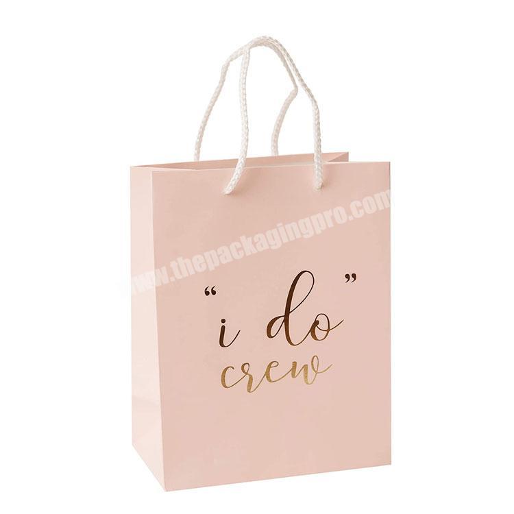 Custom gold baby shower white cardboard party gold foil pink favor luxury gift paper bag packaging with handle