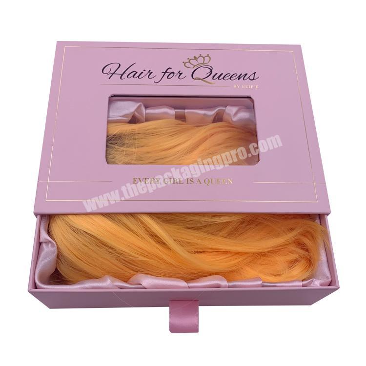 Custom logo Luxury drawer Pink Hair Extension Wig Packing Box Hair bundle packing box with satin wig box