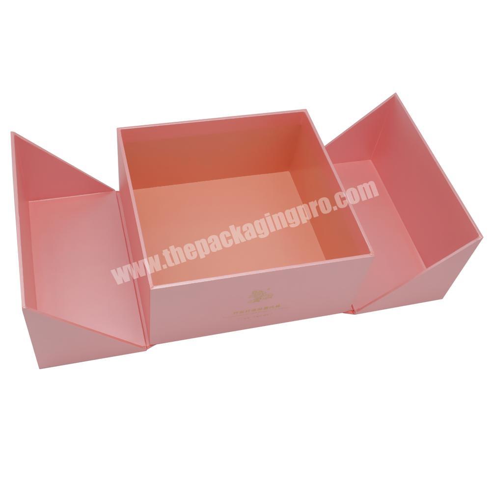 Custom logo Printed collapsible rigid cardboard pink double open door flap packaging gift box