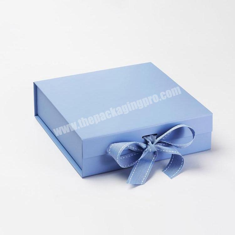 Custom logo biodegradable foldable large blue cardboard packaging magnetic paper square gift box