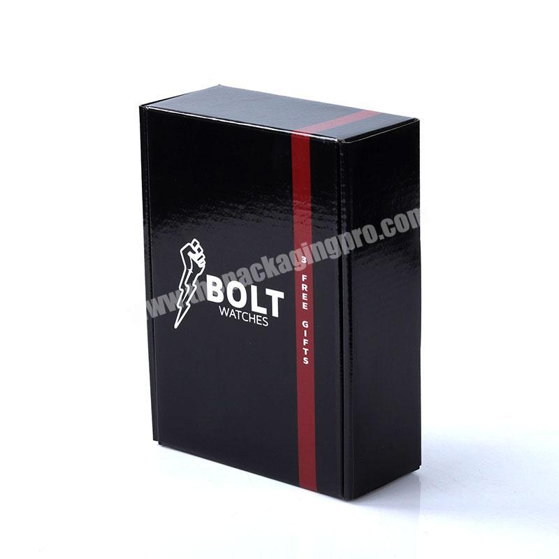Custom logo glossy corrugated paper mailer gift box black bolt watch packaging boxes smart watch box packing