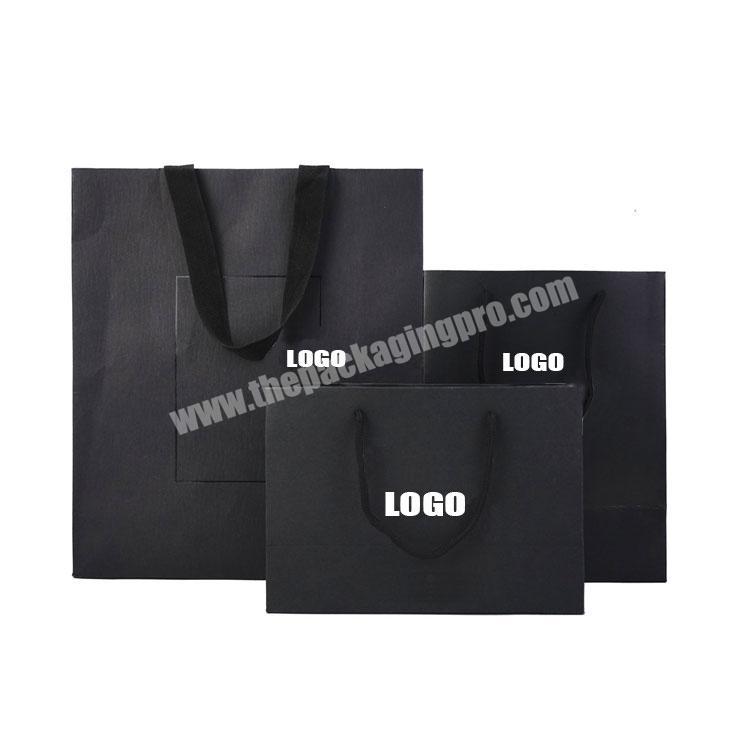 Custom logo large matte Gift cloth black boutique Shopping paper bags with handle