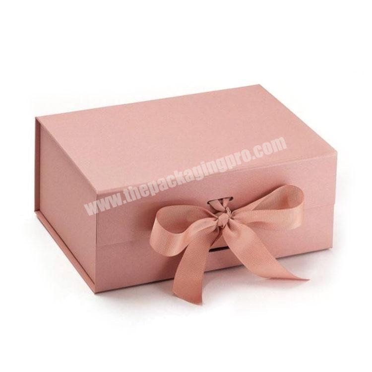 Custom logo luxury Flat Folding Cardboard Gift Box Bow ribbon Paper Cardboard Folded Box