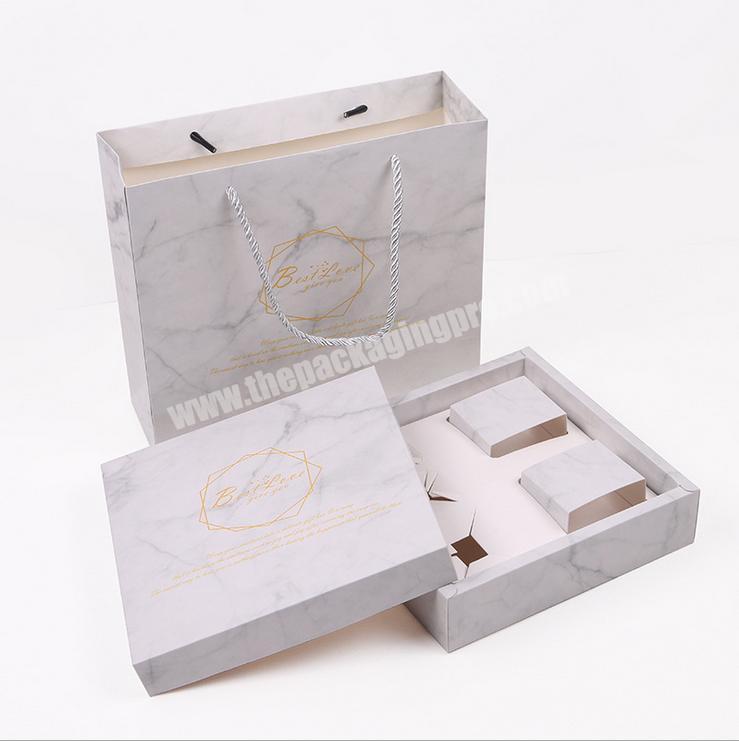Custom logo paper 1200gsm cardboard rigid gift belt box soap packaging marble 2 piece with lid and bottom insert tray