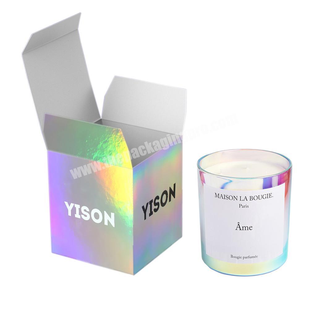 Custom logo printed holographic candle boxes personalised candel packaging box