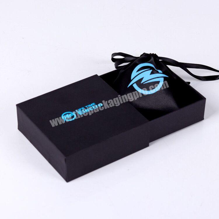 Custom logo printed matte black trendy paper cardboard jewelry gift boxes with cloth bag