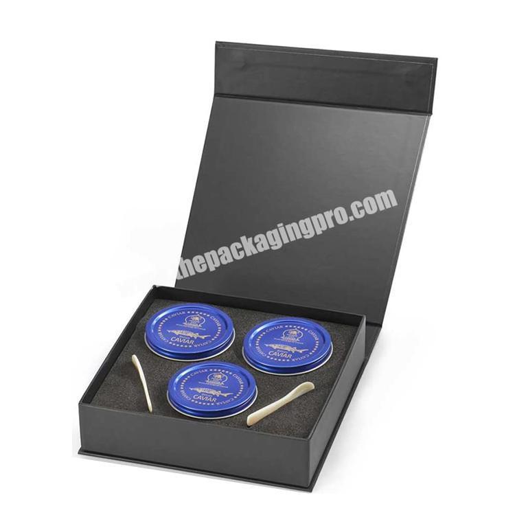 Custom logo printed rigid paper empty caviar packaging gift box
