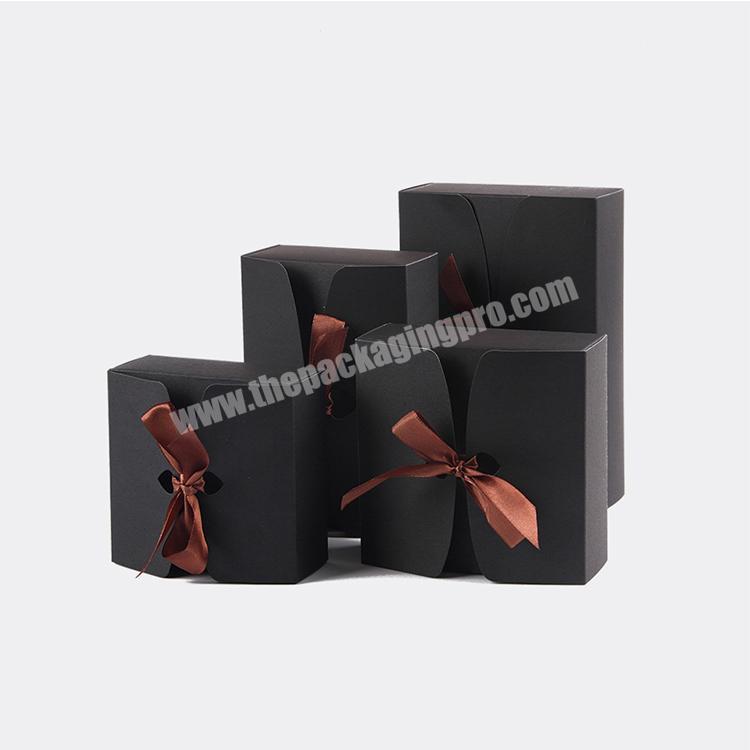 Custom logo printing luxury small packing craft paper gift box with ribbon closure
