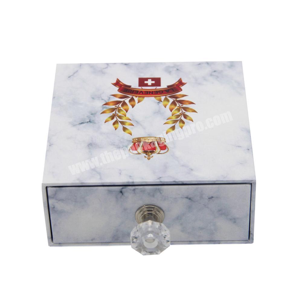 Custom logo printing paper schmuck verpackungen  sleeve sliding drawer marble jewelry packaging gift box