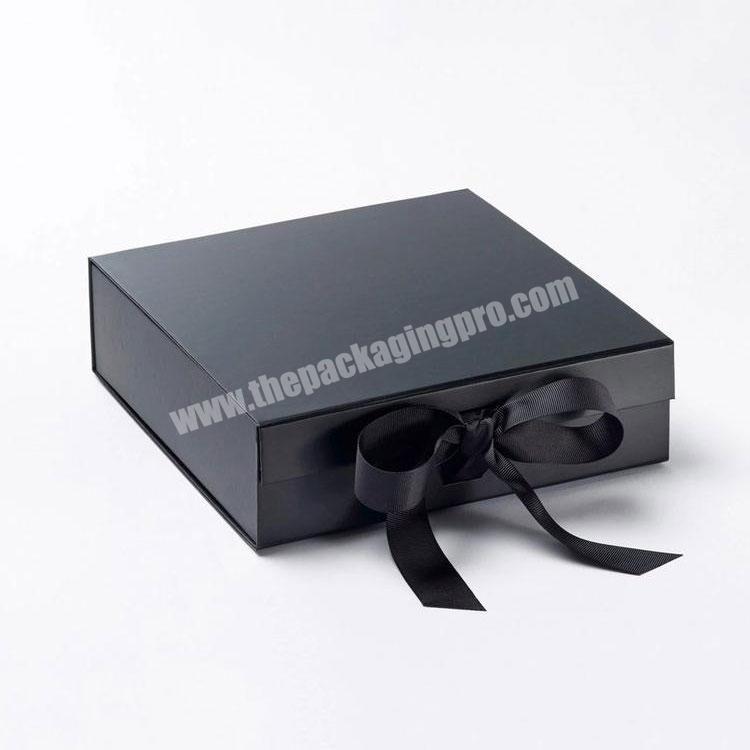 Custom logo small foldable megnetic cardboard packaging paper gift box with ribbon closure