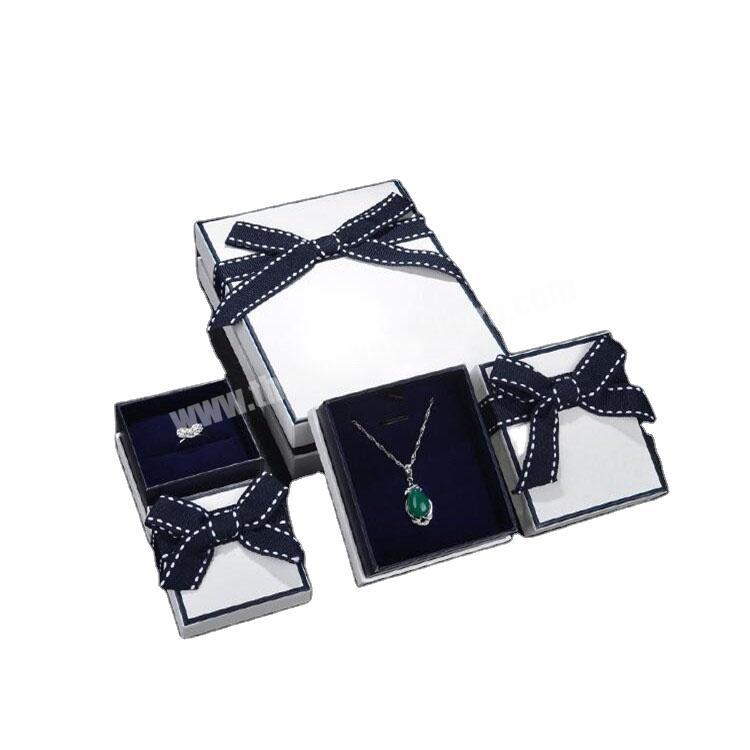 Custom logo velvet foam insert paper packaging jewelry box with bowknot