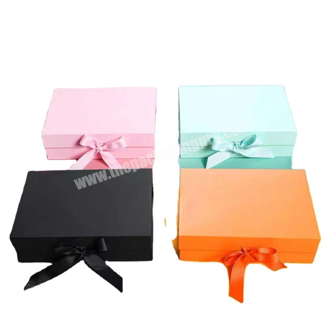 Custom luxury cardboard colorful pack folding box packaging magnetic paper foldable gift box with ribbon