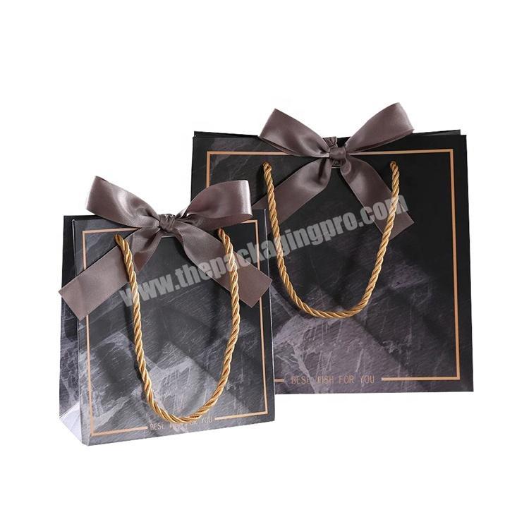 Custom luxury cardboard shopping gift black paper bag for wedding