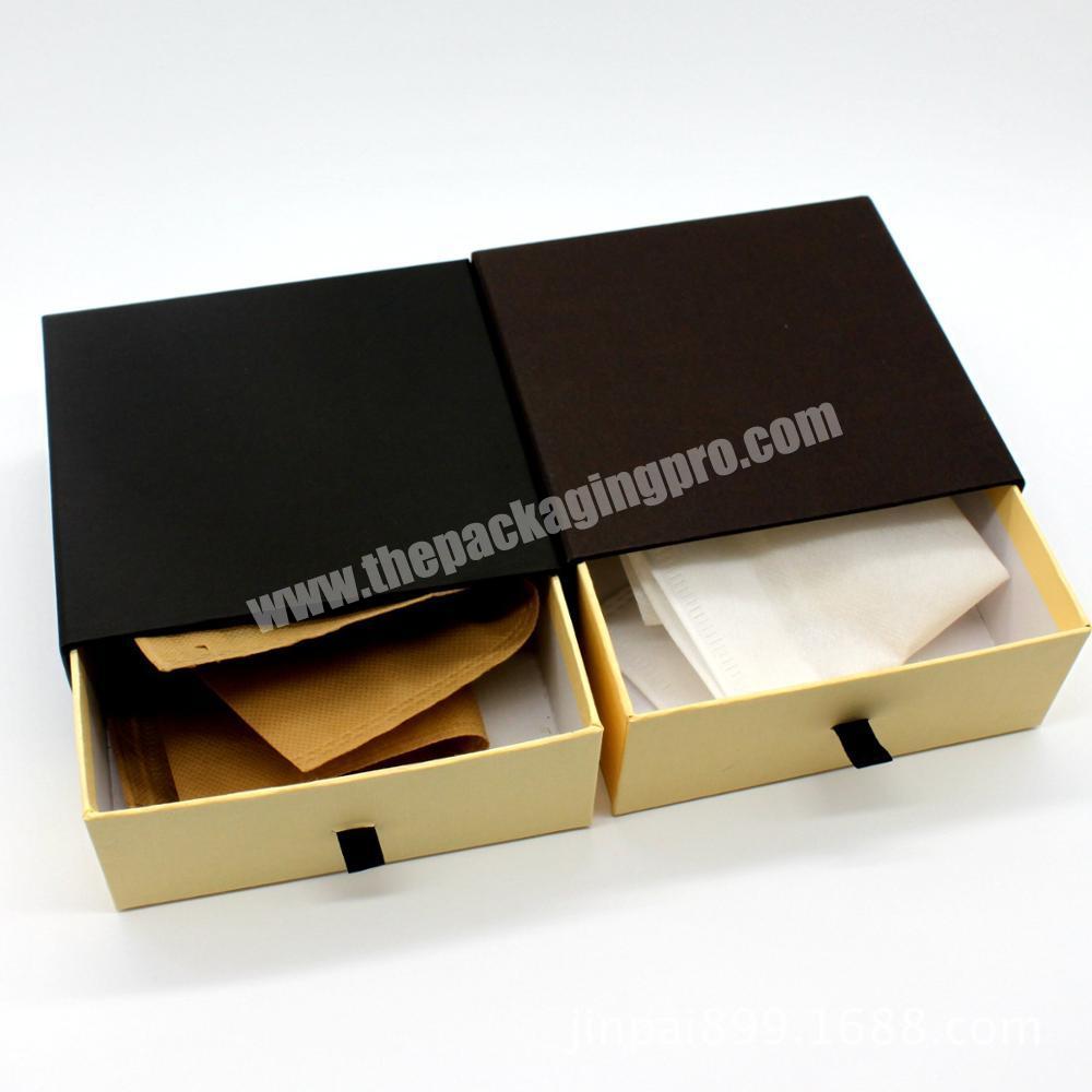 Custom luxury kraft paper rigid drawer box sliding 2mm thickness cardboard gift belt packaging watch box with ribbon puller 2020