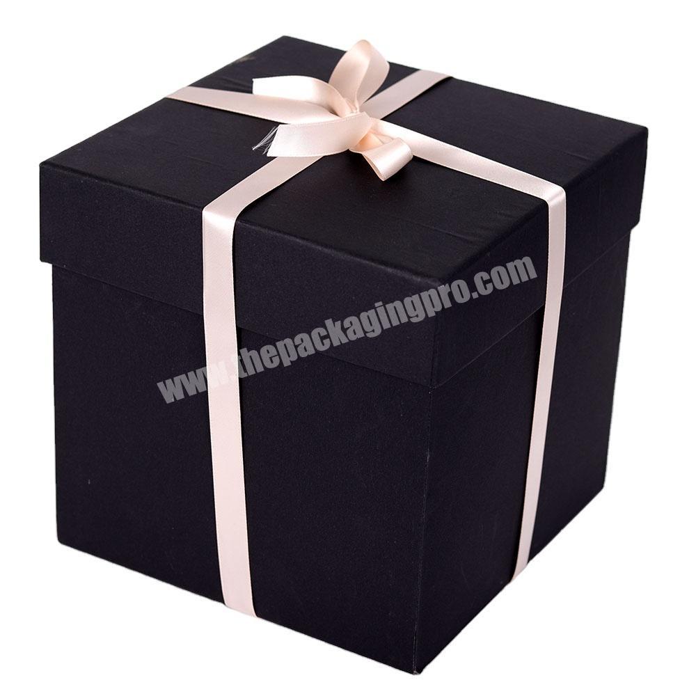 Custom luxury large blue cardboard paper garment clothing gift packaging box with ribbon bow