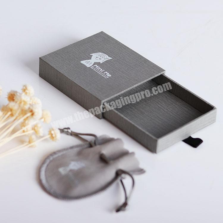 Custom luxury logo paper gift jewelry packaging box cardboard small drawer jewelry box jewelry box with pouch