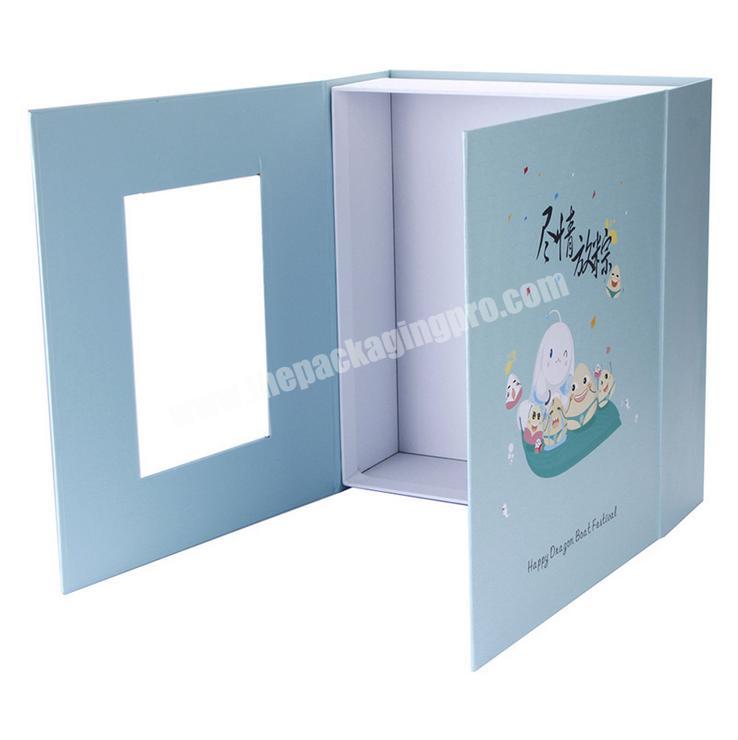Custom paper 2mm thickness cardboard Rigid Magnetic book shape Closure Paper Gift packaging Box with pvc window