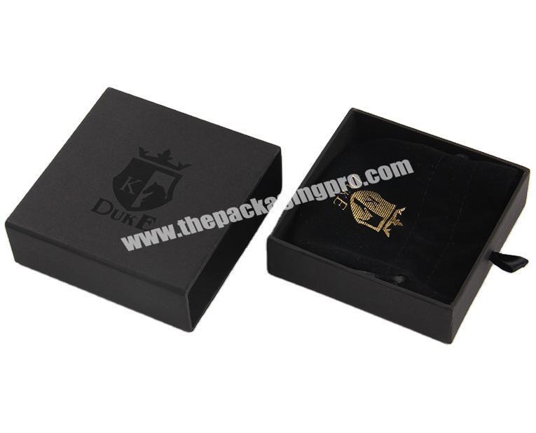 Custom printed Handmade black color small purse packaging drawer box with pouch