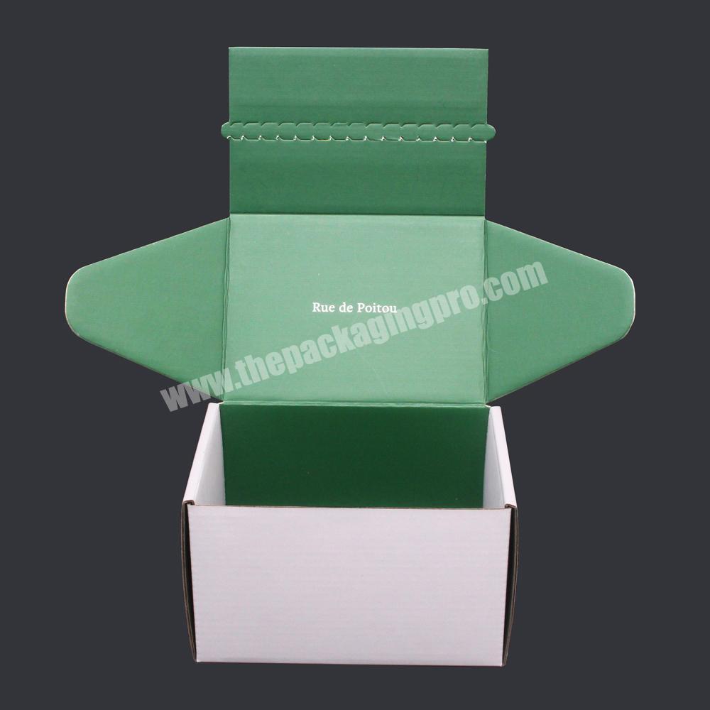 Custom printed biodegradable branded plain white teal mailing mailer shipping boxes sealed