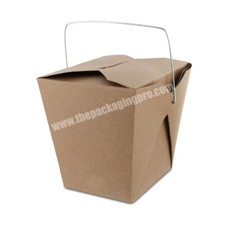 Custom printed brown packaging Recycled kraft paper Take Out container food lunch Boxes with Wire handle