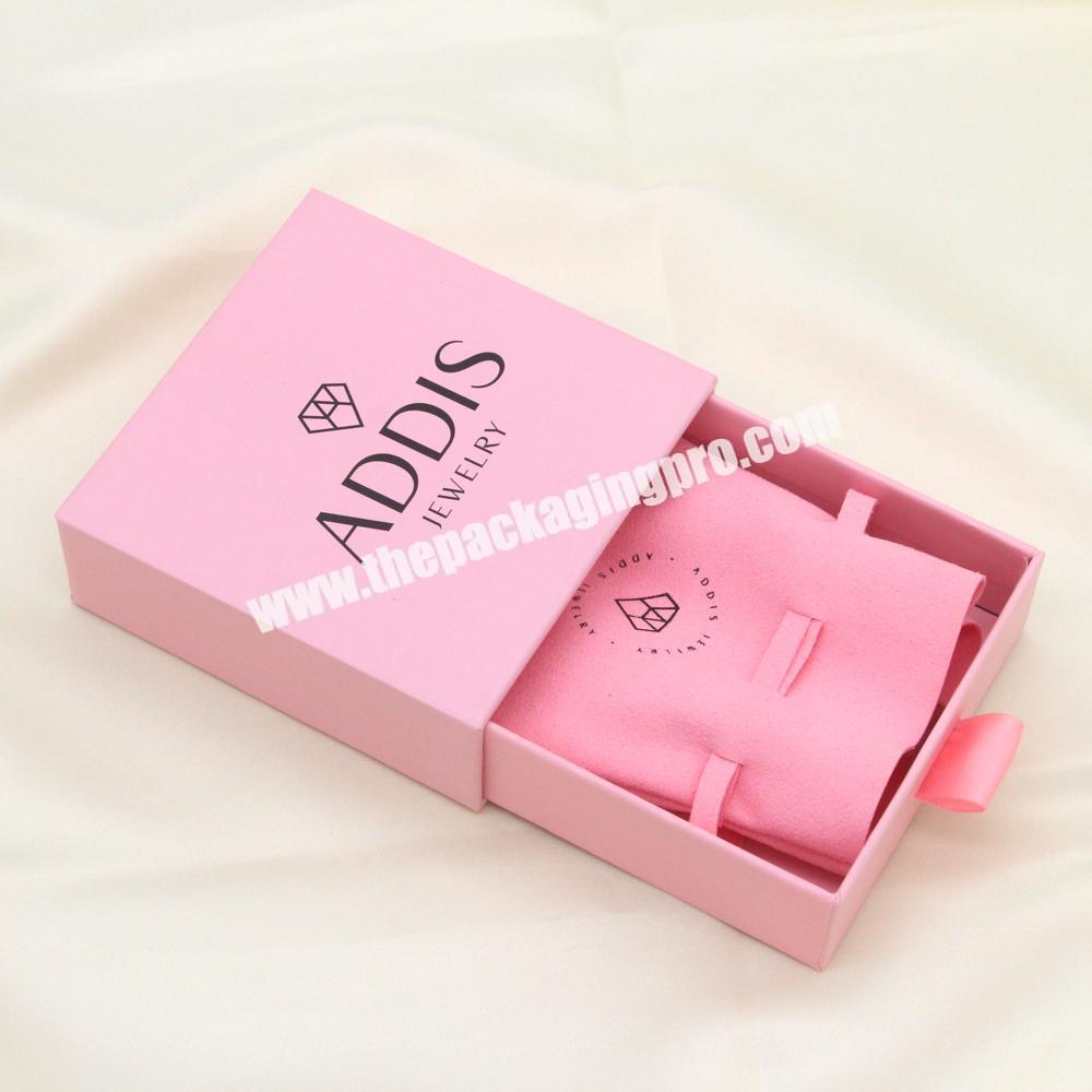 Custom printed personalized small jewlery jwellery packaging box luxury pink jewelry package box with pouch