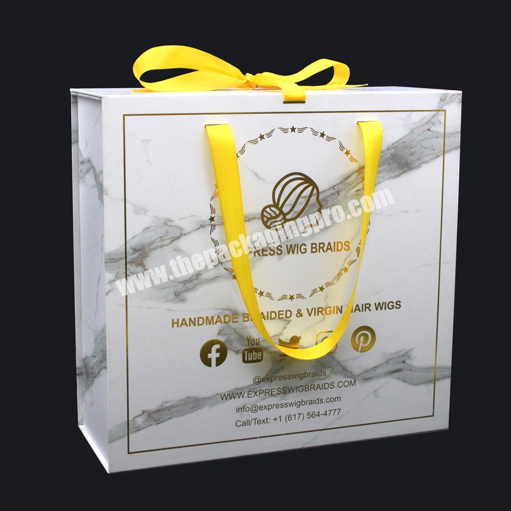 Custom printed gold luxur braid wig hair extension bundle boxes packaging for hair
